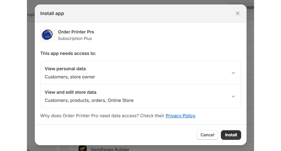 Go to the Shopify App Store and install Order Printer Pro.